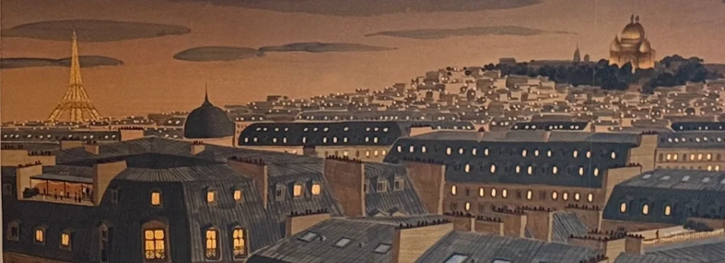 Papier peint du cabinet D&H représentant les toits de Paris allant de la Tour Eiffel à Montmartre